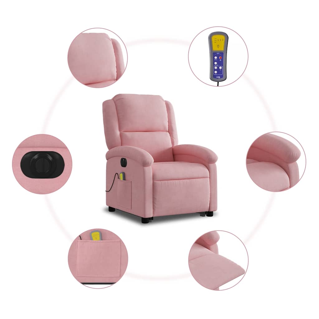 Massagesessel mit Aufstehhilfe Elektrisch Rosa Samt