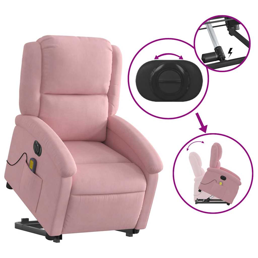 Massagesessel mit Aufstehhilfe Elektrisch Rosa Samt
