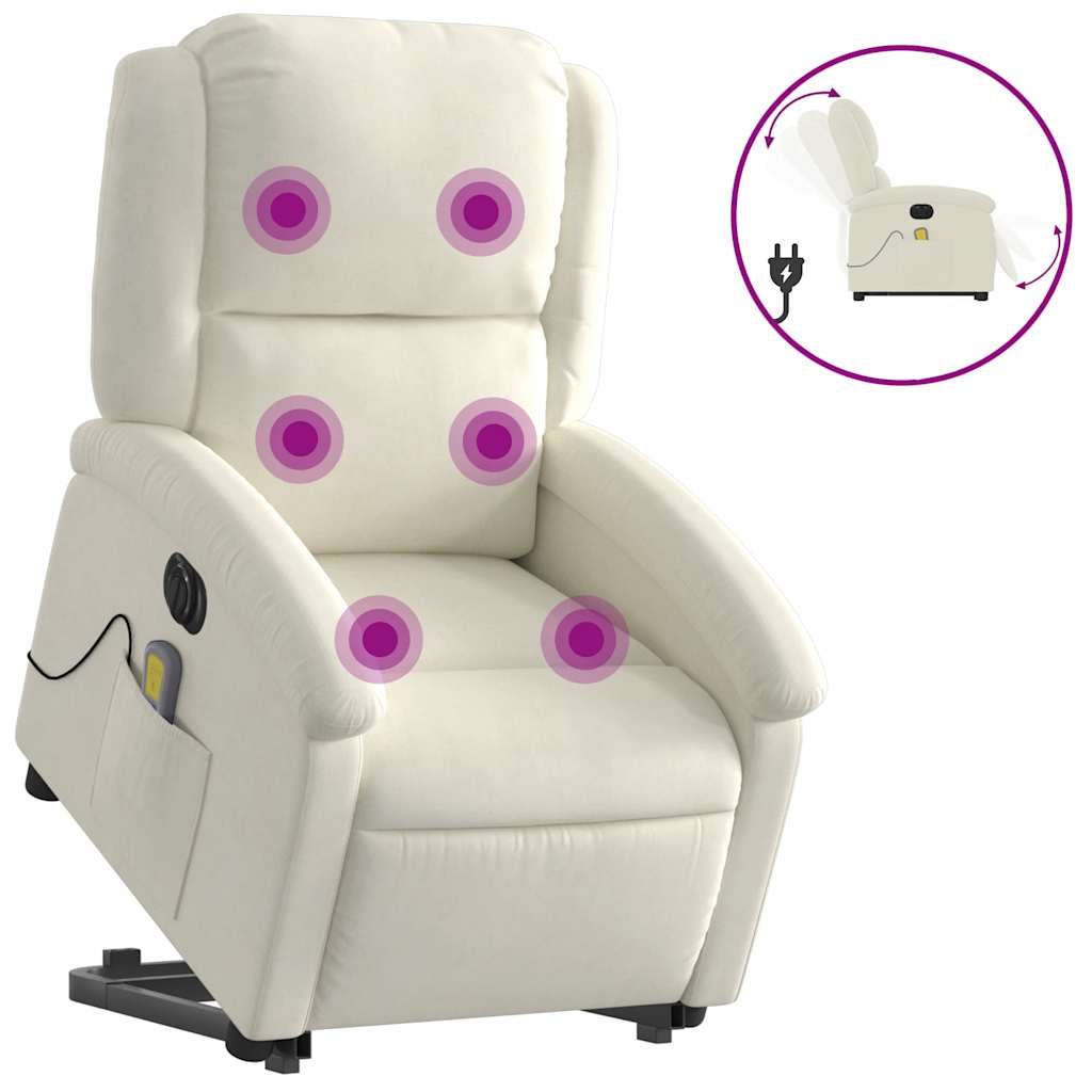 Fauteuil de massage avec aide électrique au verticalisation en velours crème