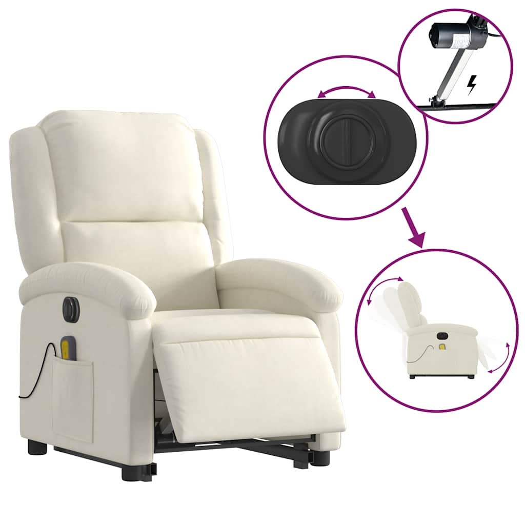 Fauteuil de massage avec aide électrique au verticalisation en velours crème