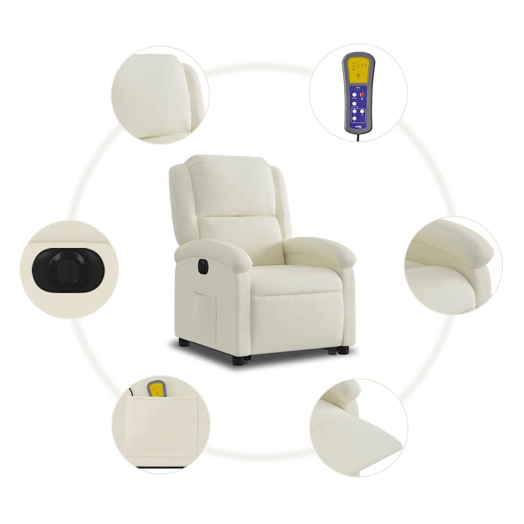 Fauteuil de massage avec aide électrique au verticalisation en velours crème