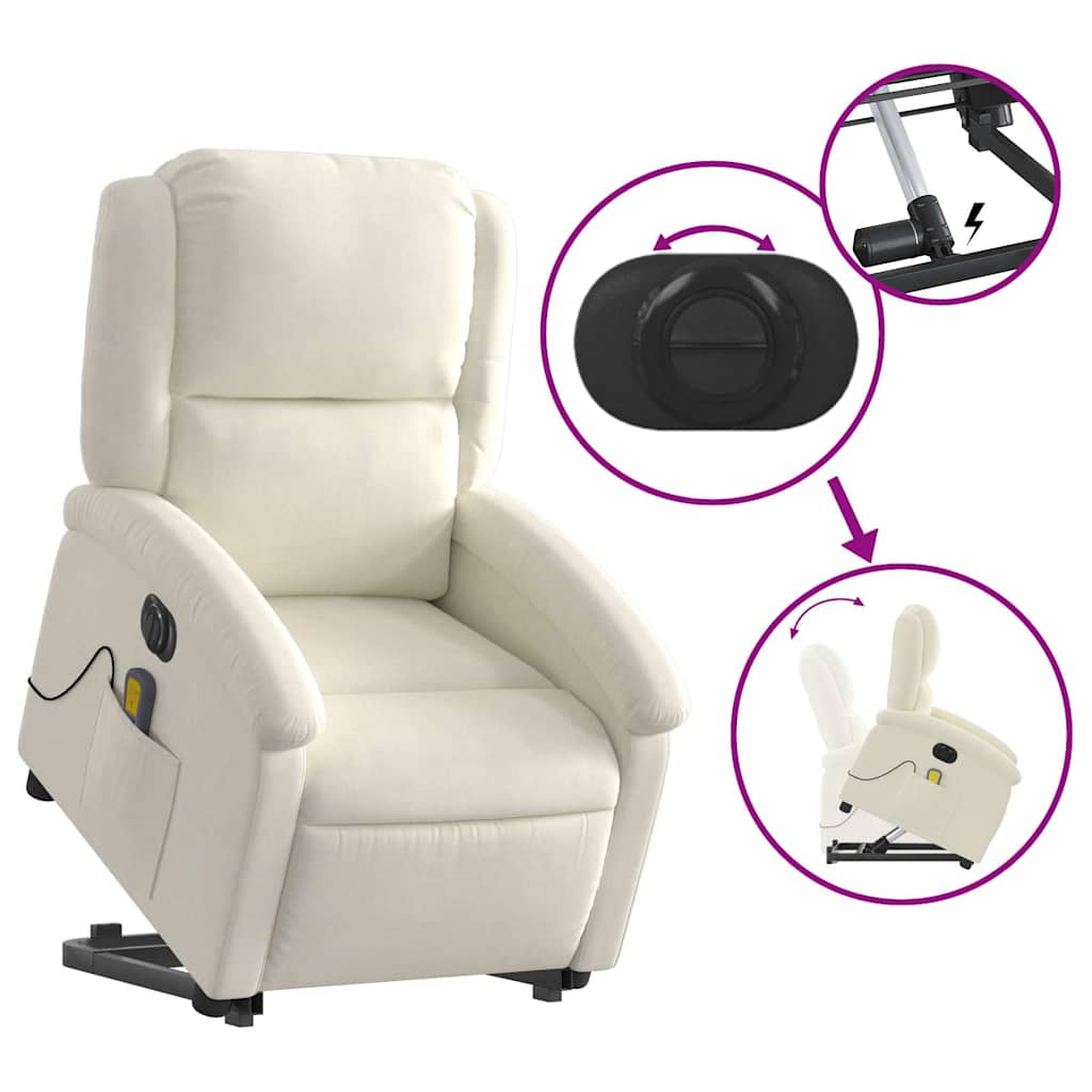 Fauteuil de massage avec aide électrique au verticalisation en velours crème