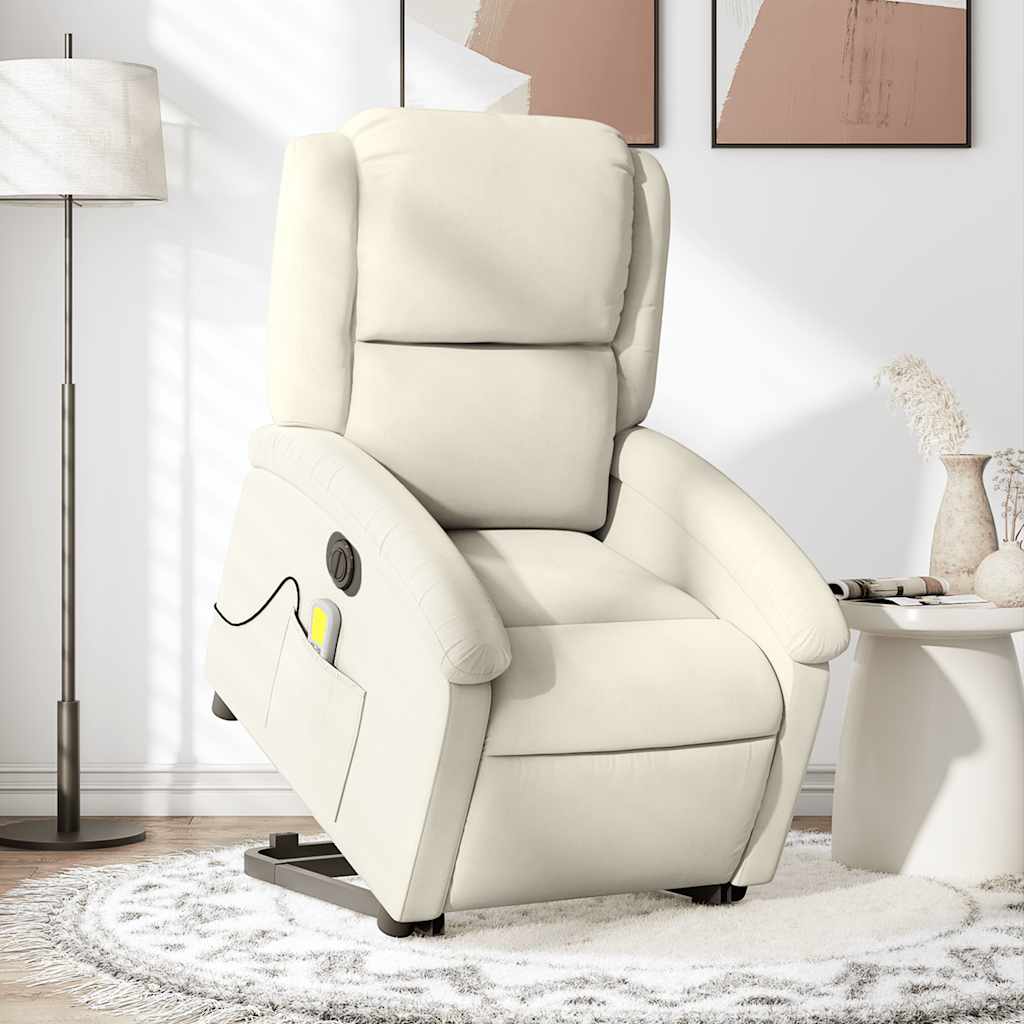 Fauteuil de massage avec aide électrique au verticalisation en velours crème