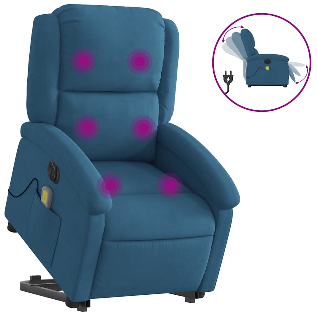 Massage chair with electric stand-up aid, blue velvet
