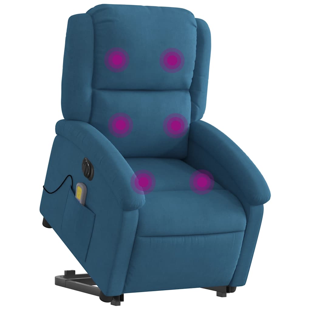 Massage chair with electric stand-up aid, blue velvet