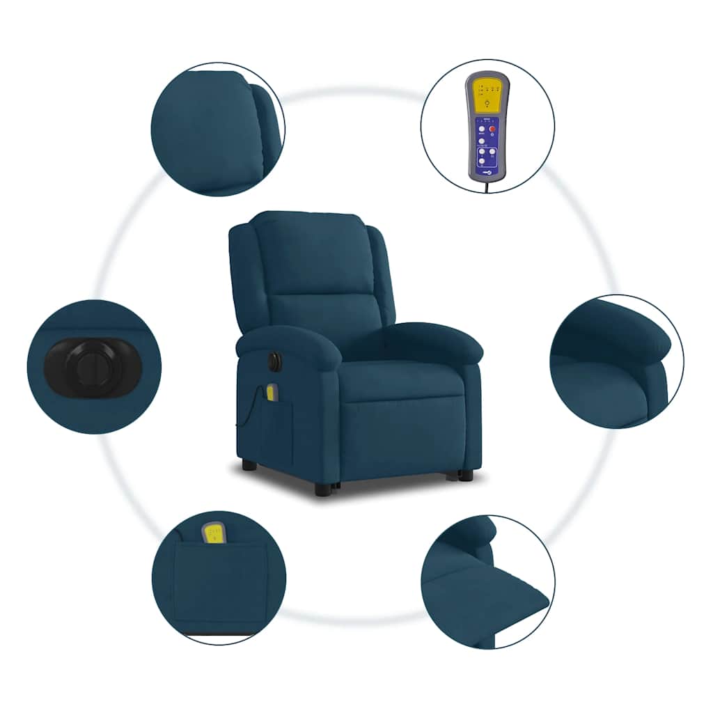 Massagesessel mit Aufstehhilfe Elektrisch Blau Samt