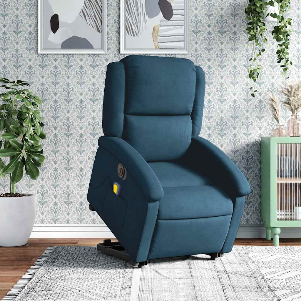 Massagesessel mit Aufstehhilfe Elektrisch Blau Samt