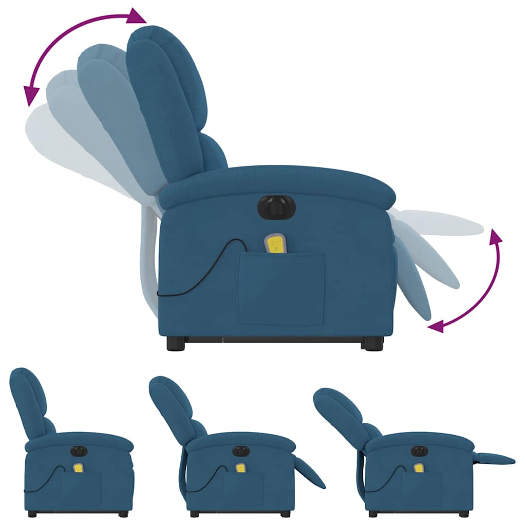 Massage chair with electric stand-up aid, blue velvet