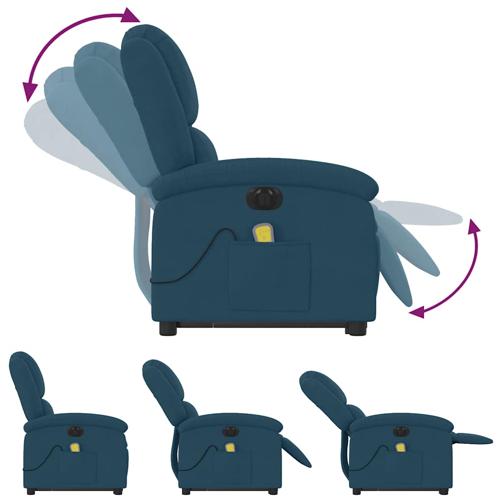 Massagesessel mit Aufstehhilfe Elektrisch Blau Samt
