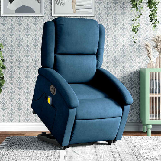 Fauteuil de massage avec aide électrique au verticalisation, velours bleu