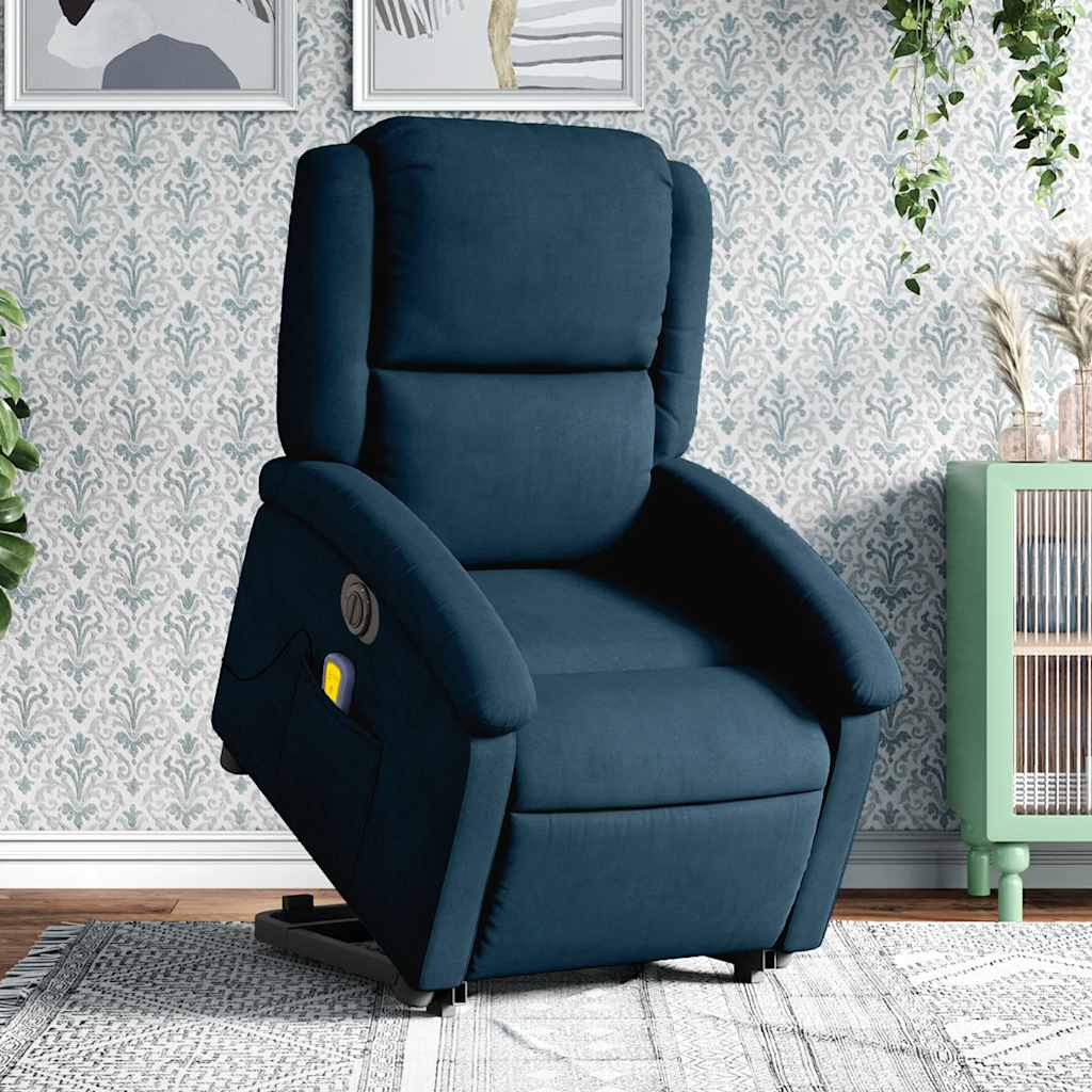 Massagesessel mit Aufstehhilfe Elektrisch Blau Samt