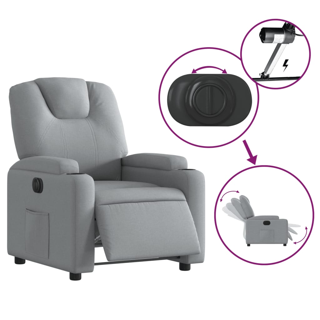 Fauteuil inclinable électrique en tissu gris clair