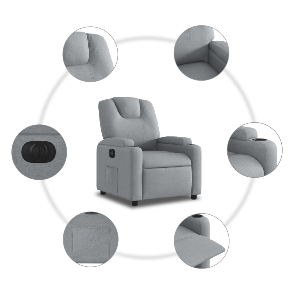 Fauteuil inclinable électrique en tissu gris clair
