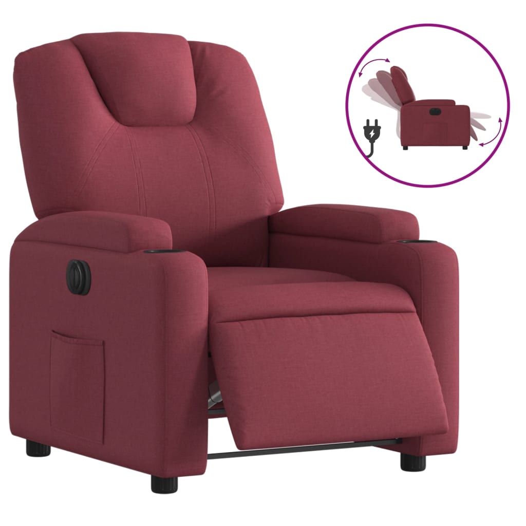 Fauteuil inclinable électrique en tissu rouge vin