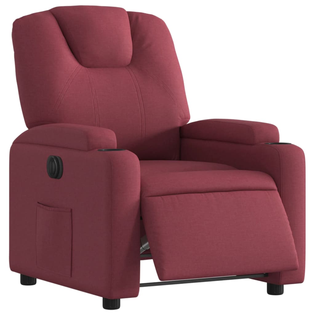 Fauteuil inclinable électrique en tissu rouge vin