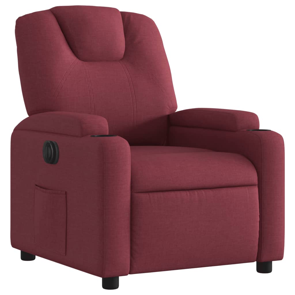 Fauteuil inclinable électrique en tissu rouge vin