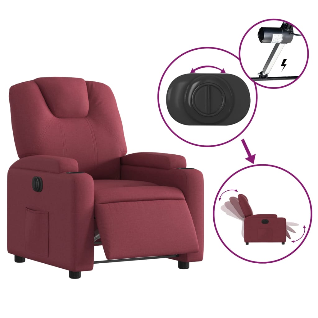 Fauteuil inclinable électrique en tissu rouge vin