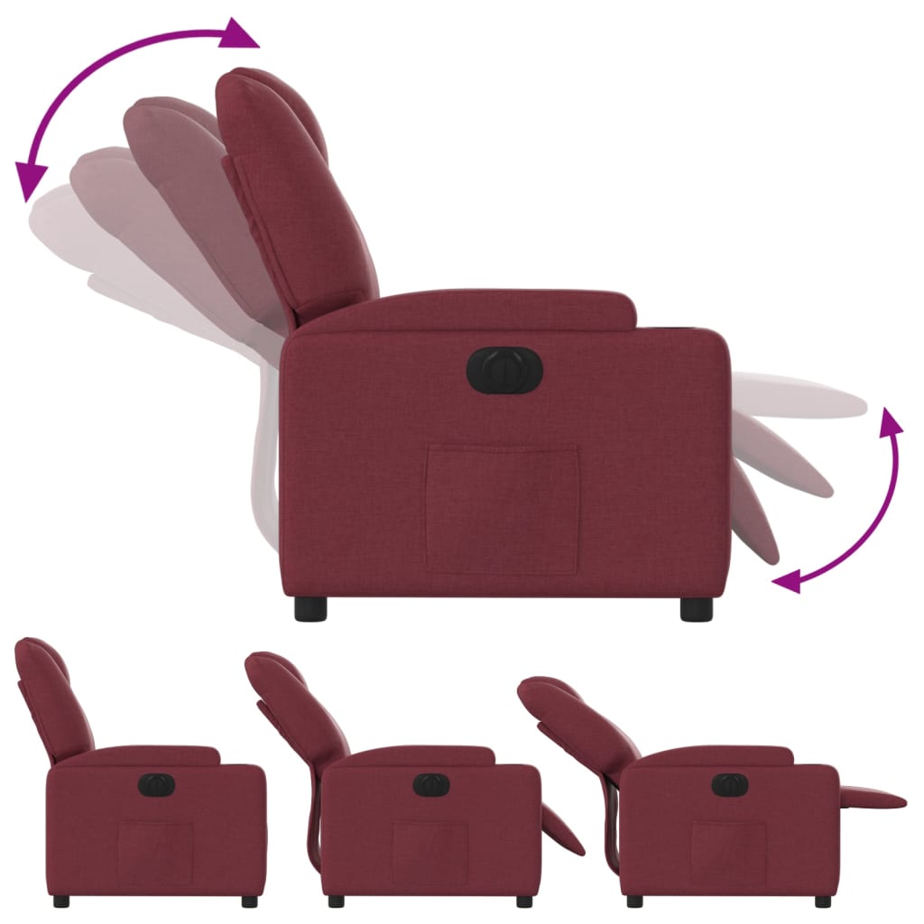 Fauteuil inclinable électrique en tissu rouge vin