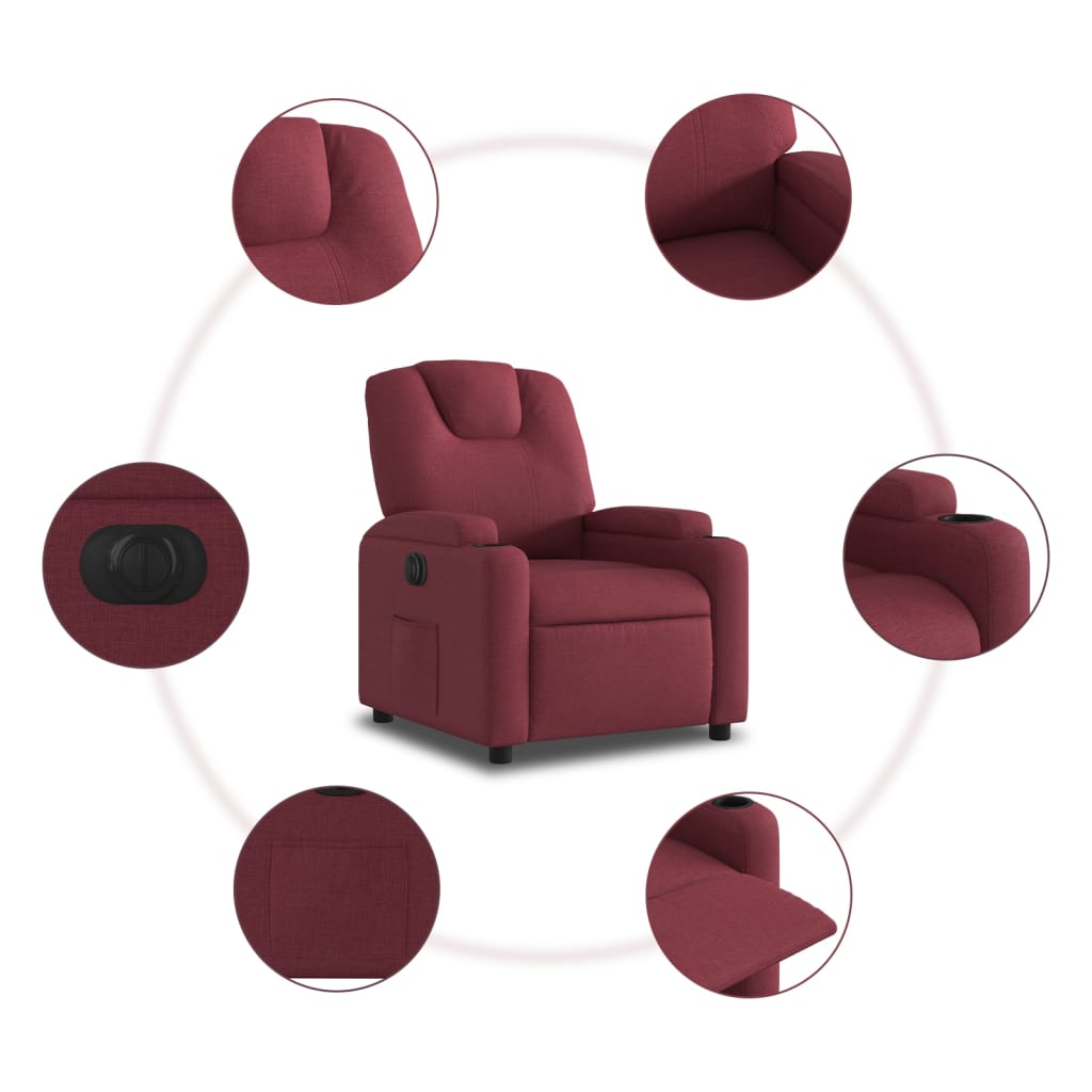 Fauteuil inclinable électrique en tissu rouge vin
