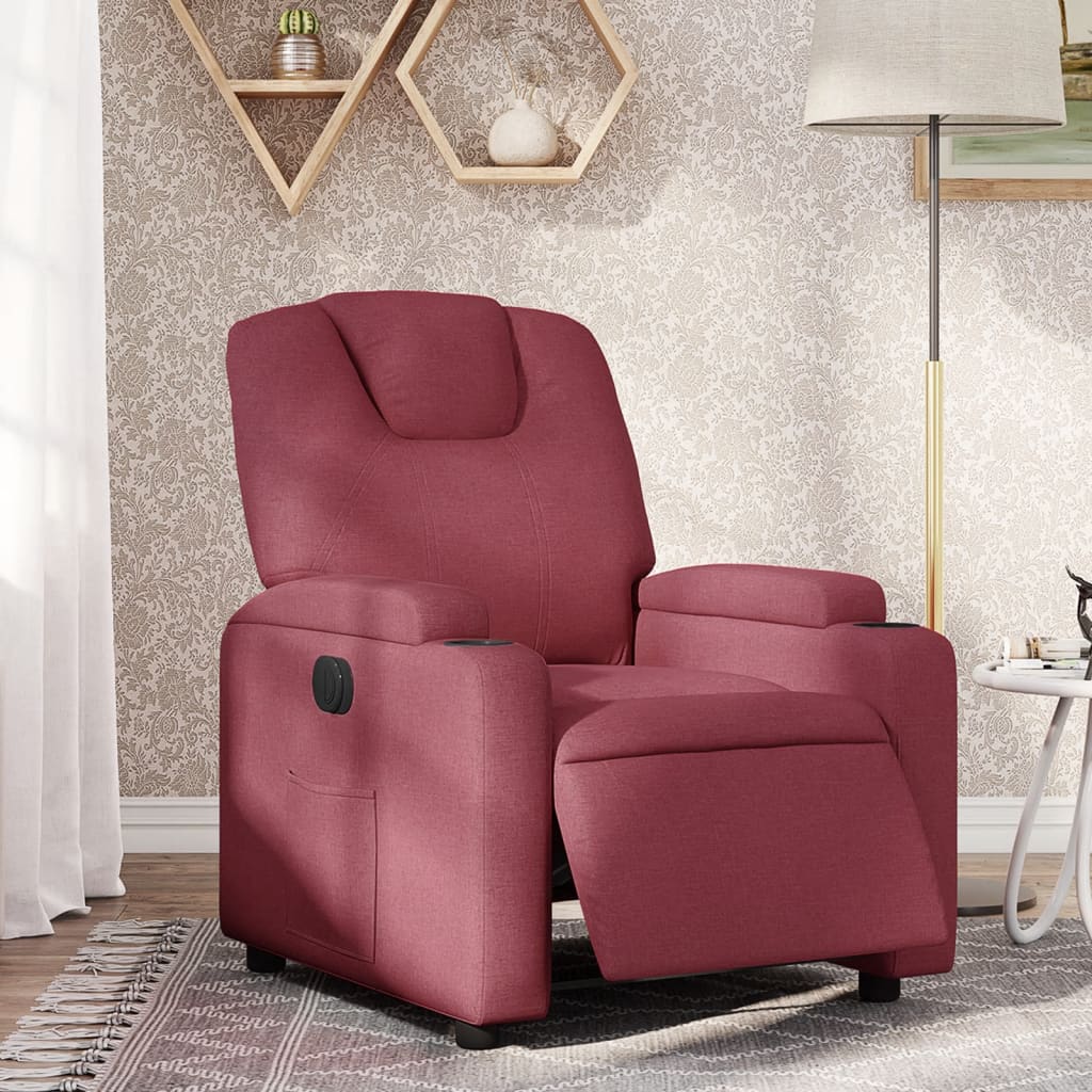 Fauteuil inclinable électrique en tissu rouge vin