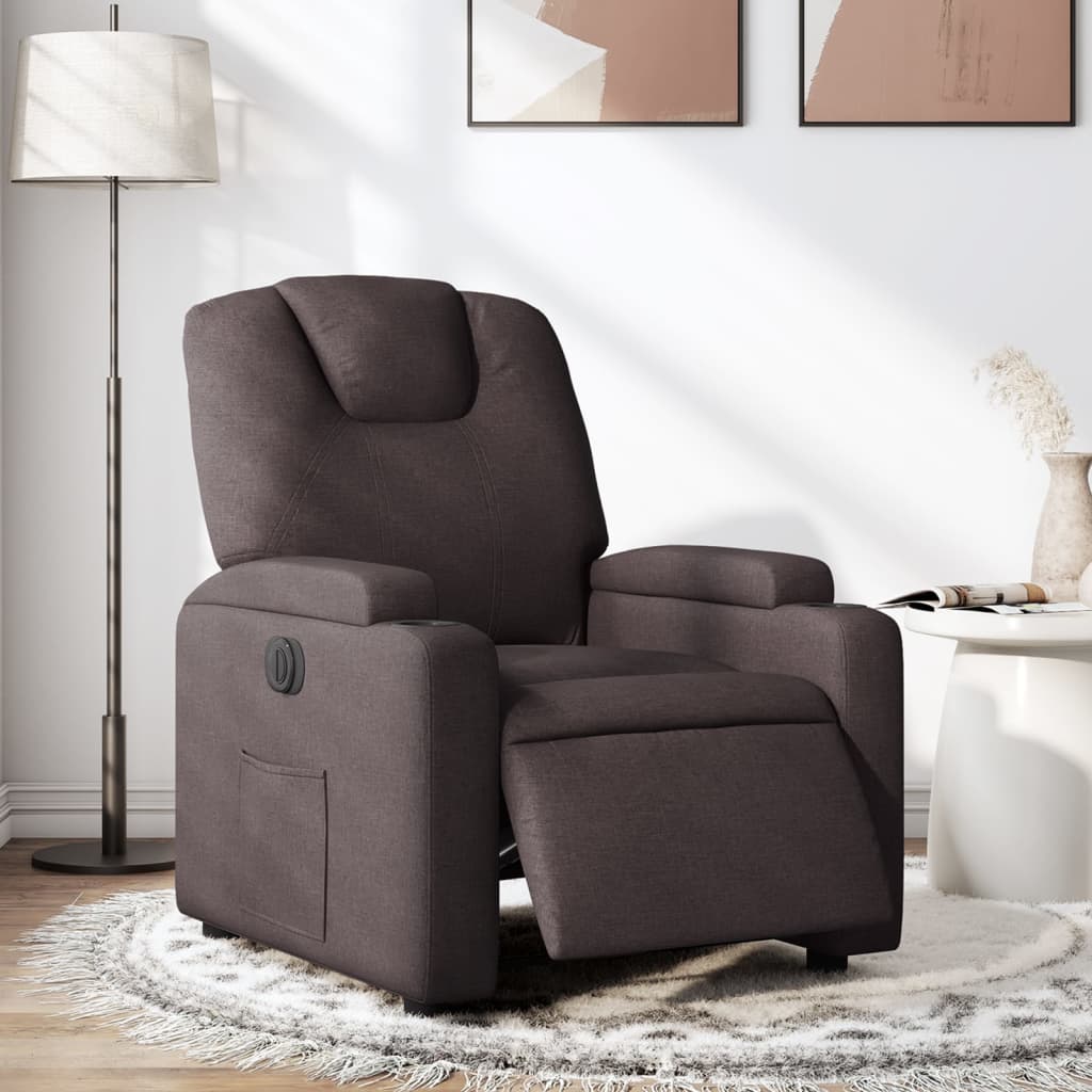 Fauteuil inclinable électrique en tissu marron foncé
