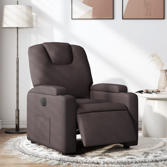 Fauteuil inclinable électrique en tissu marron foncé