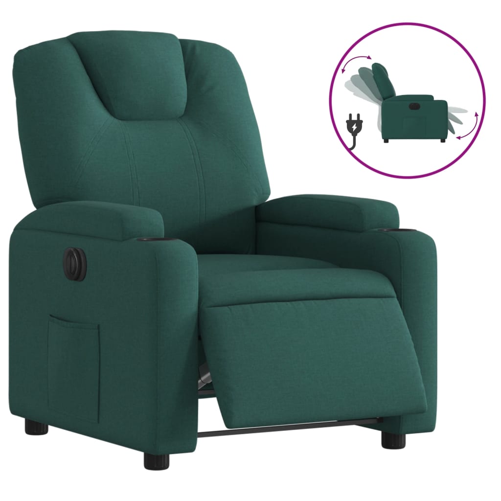 Fauteuil inclinable électrique en tissu vert foncé