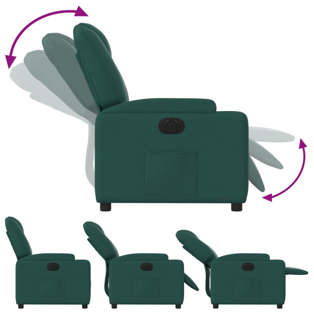 Fauteuil inclinable électrique en tissu vert foncé