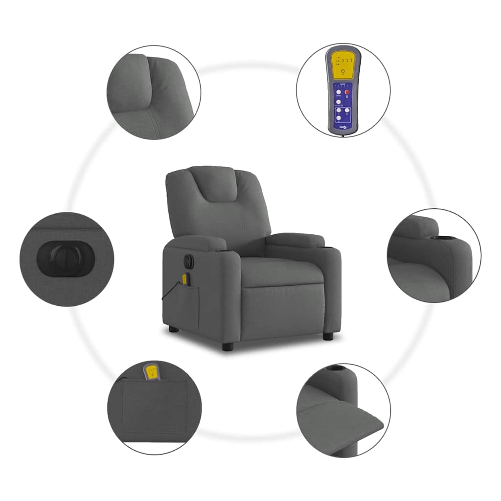 Fauteuil de massage électrique en tissu gris foncé
