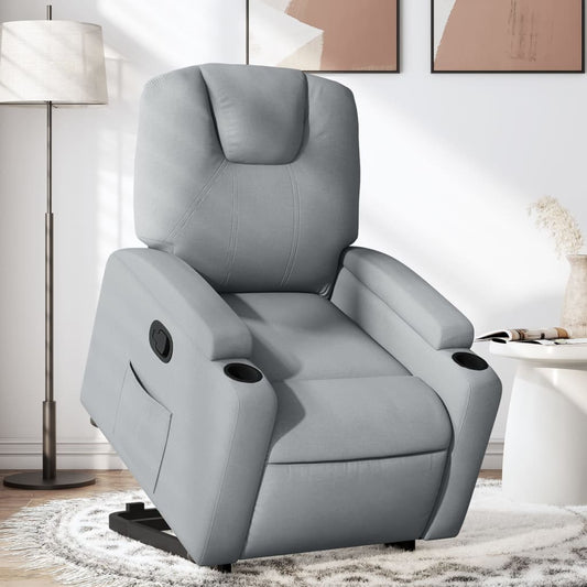 Relaxing chair with stand-up aid light grey fabric
