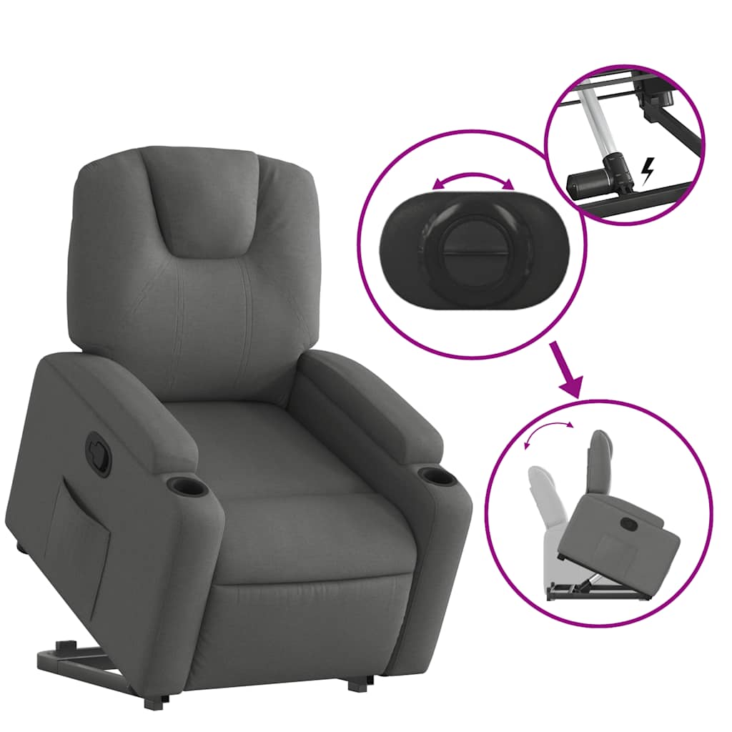 Relaxing chair with stand-up aid dark grey fabric