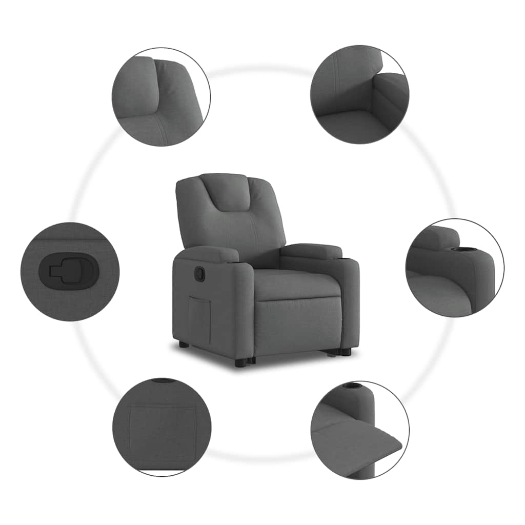 Relaxing chair with stand-up aid dark grey fabric