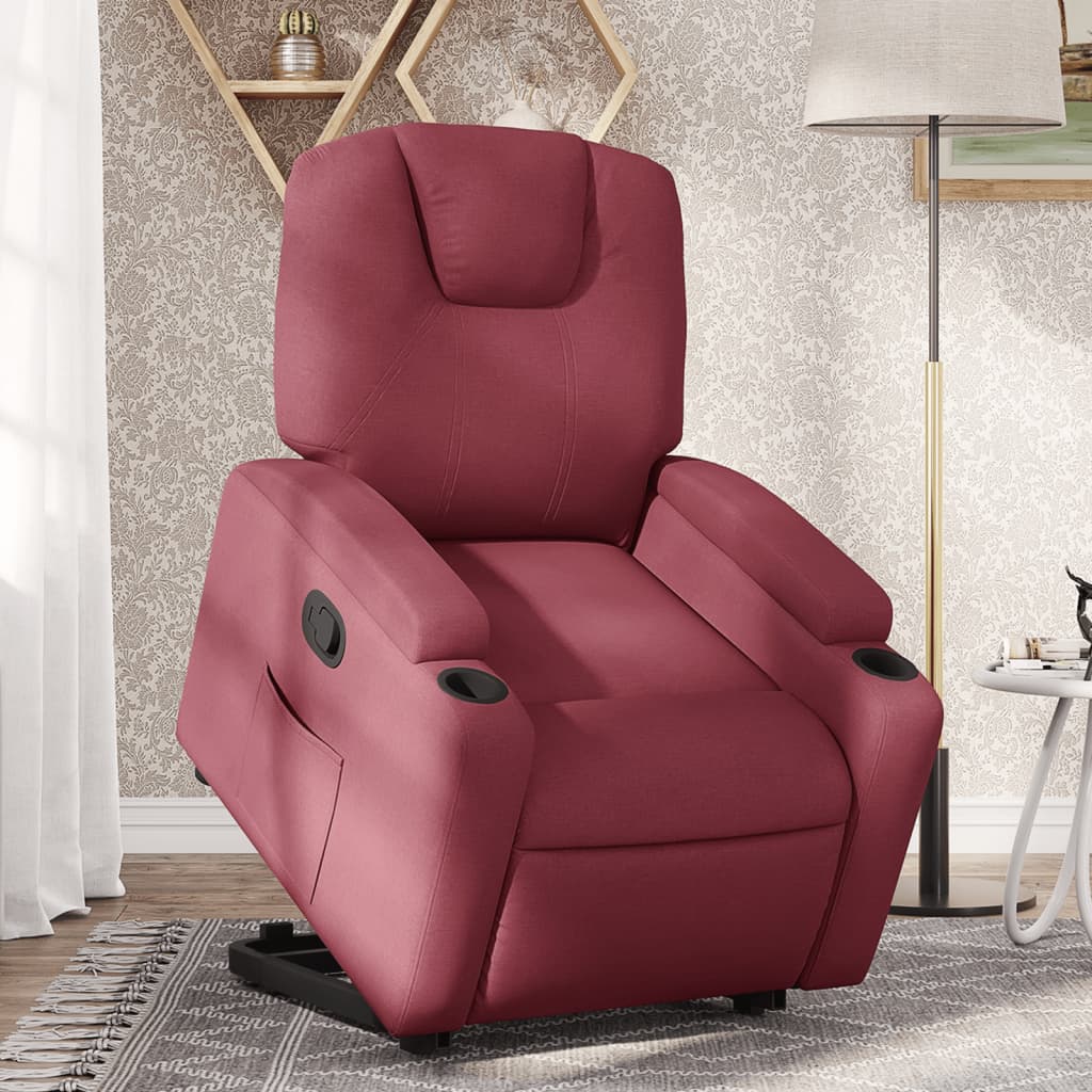 Fauteuil relax avec aide à la verticalisation en tissu rouge vin