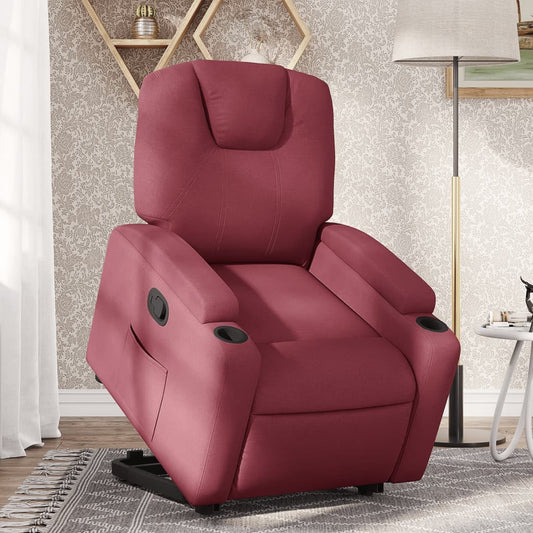 Fauteuil relax avec aide à la verticalisation en tissu rouge vin