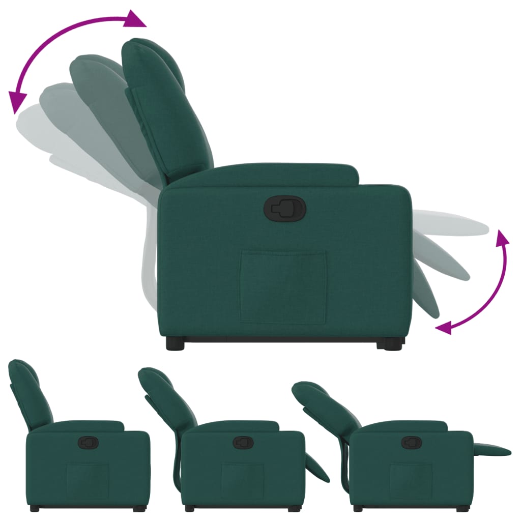 Fauteuil relax avec aide à la verticalisation en tissu vert foncé