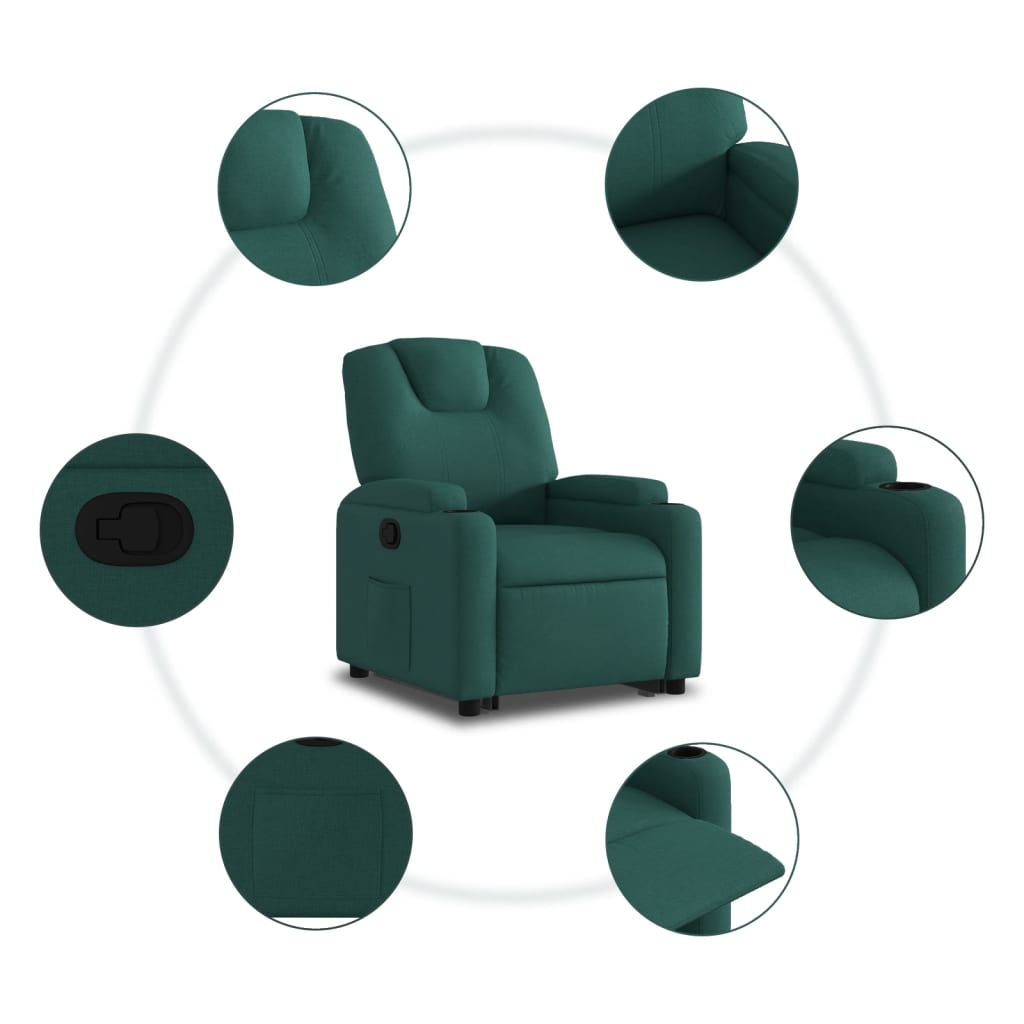 Fauteuil relax avec aide à la verticalisation en tissu vert foncé