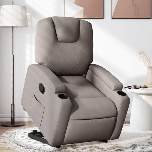 Fauteuil relax avec aide à la verticalisation en tissu taupe