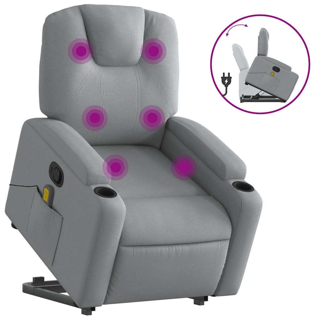 Fauteuil de massage avec aide à la verticalisation en tissu gris clair
