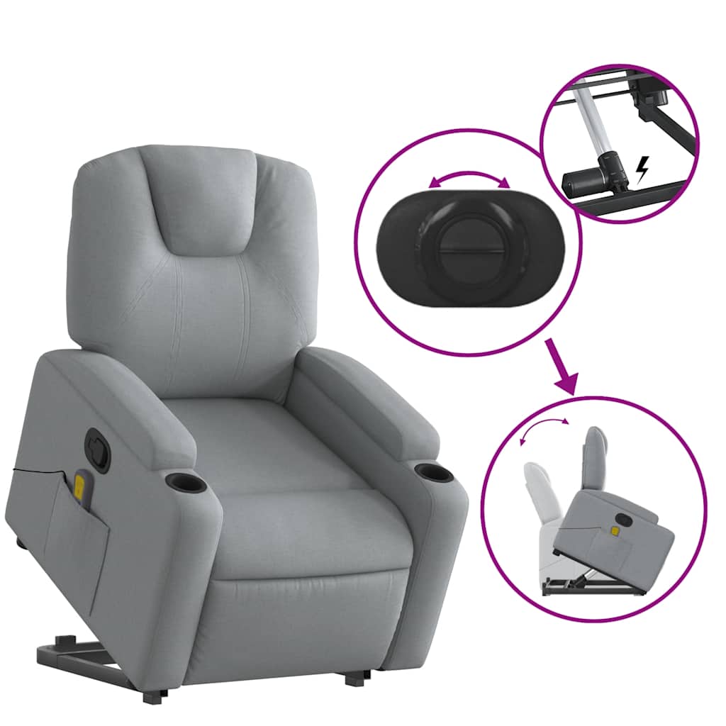 Fauteuil de massage avec aide à la verticalisation en tissu gris clair