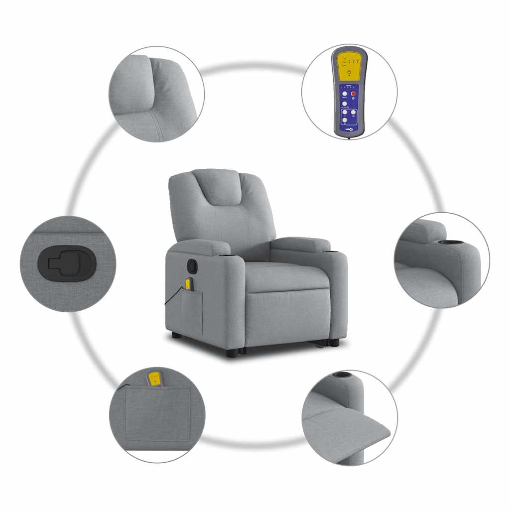 Fauteuil de massage avec aide à la verticalisation en tissu gris clair