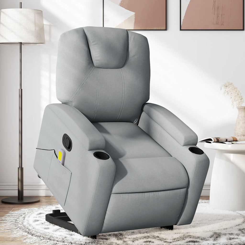 Fauteuil de massage avec aide à la verticalisation en tissu gris clair