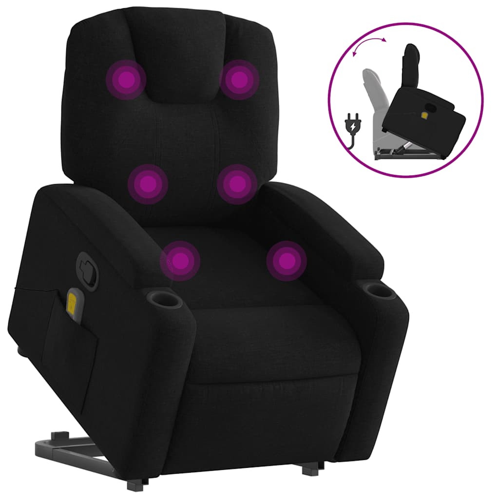 Fauteuil de massage avec aide au verticalisation en tissu noir