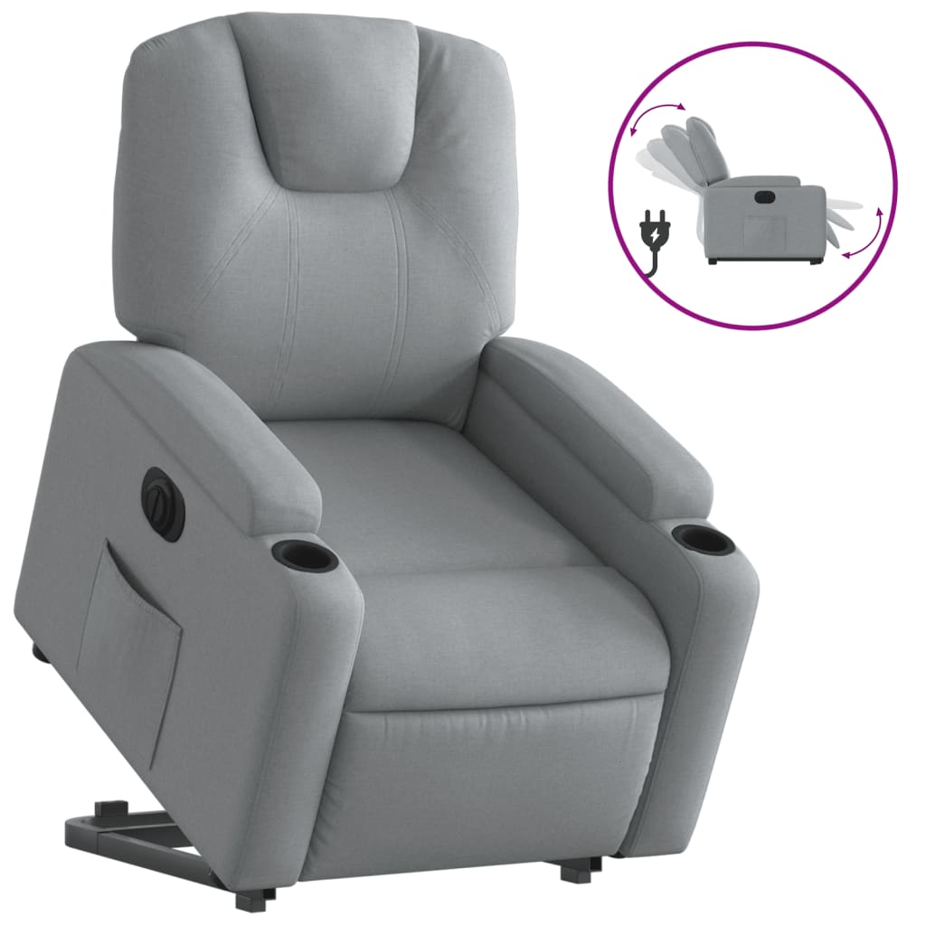 Fauteuil relax avec releveur électrique en tissu gris clair