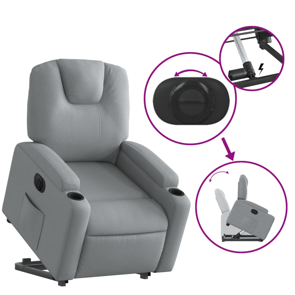 Fauteuil relax avec releveur électrique en tissu gris clair