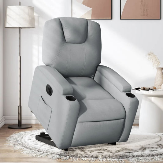 Fauteuil relax avec releveur électrique en tissu gris clair