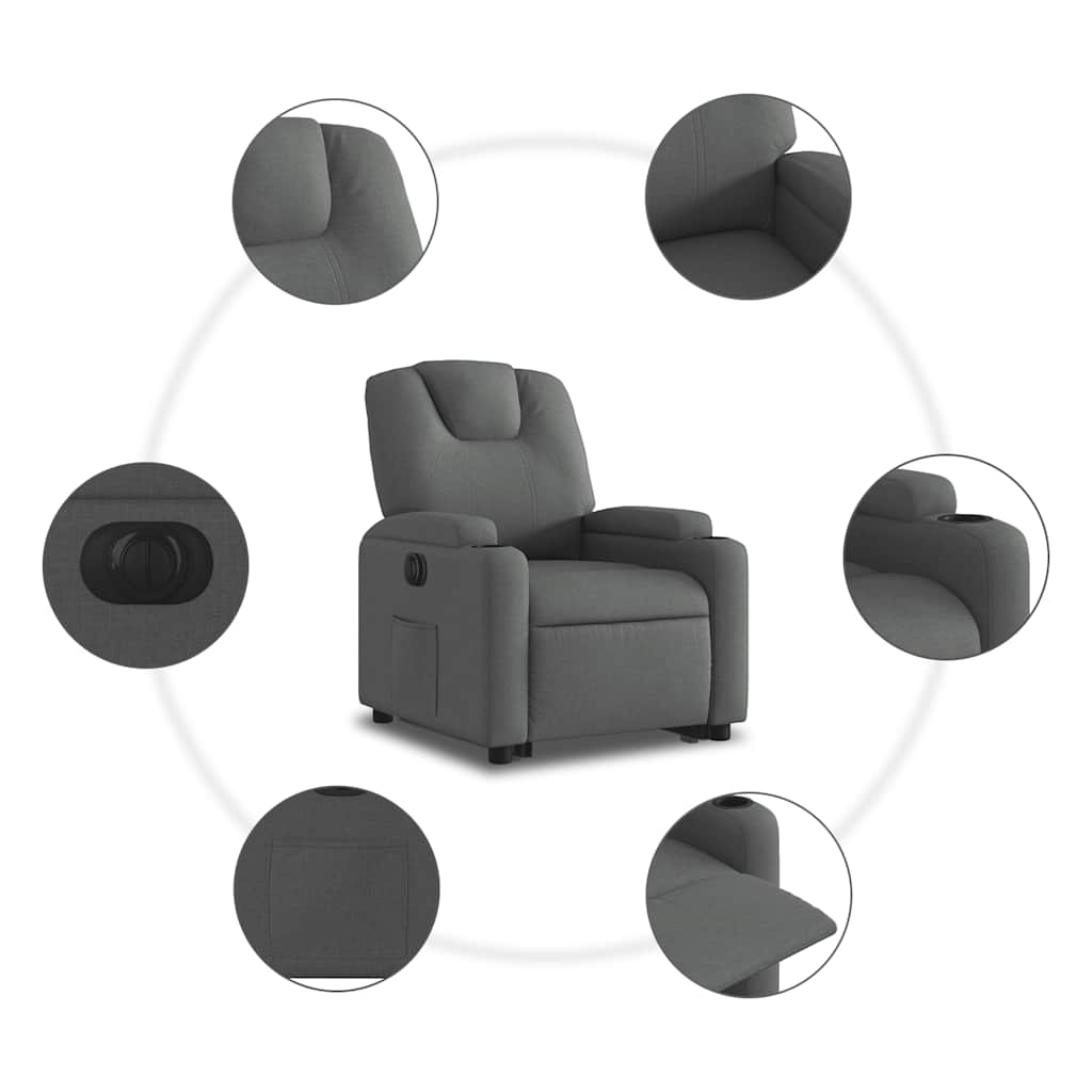 Fauteuil relax avec releveur électrique en tissu gris foncé
