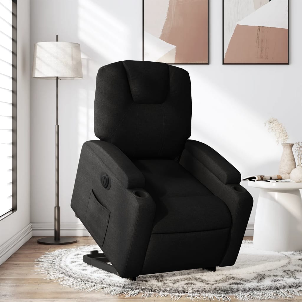 Relaxsessel mit Aufstehhilfe Elektrisch Schwarz Stoff