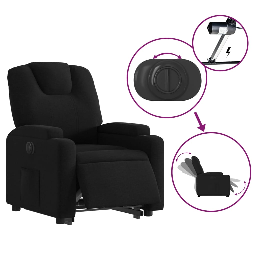 Fauteuil inclinable avec releveur électrique, tissu noir