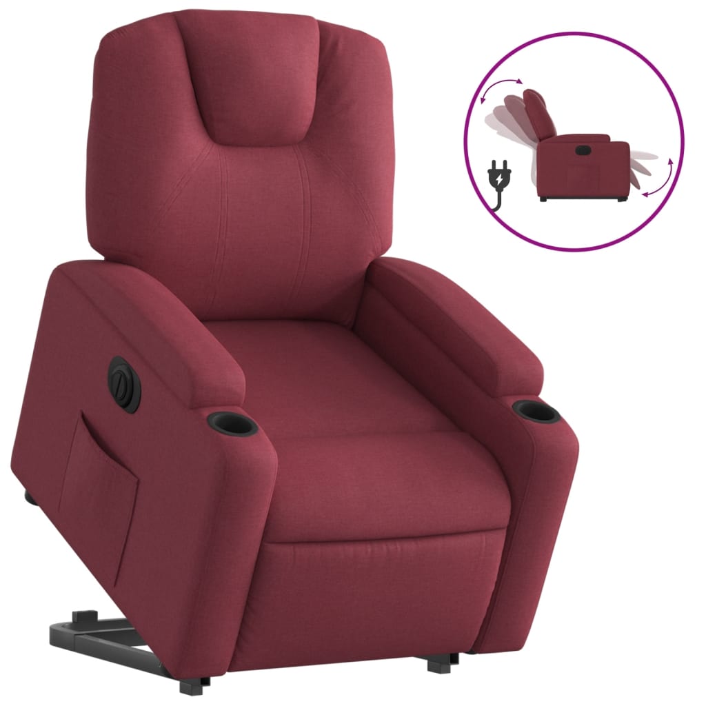 Fauteuil relax avec releveur électrique en tissu rouge vin