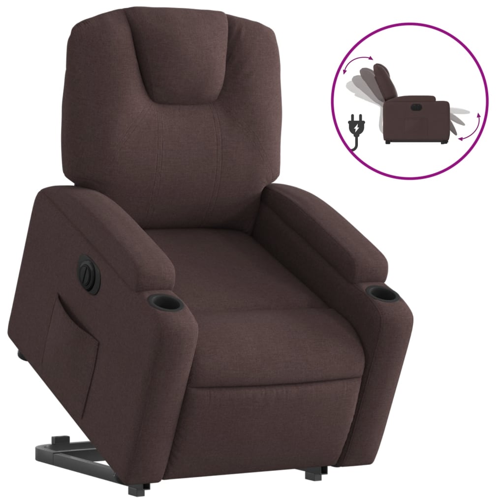Fauteuil relax avec releveur électrique en tissu marron foncé